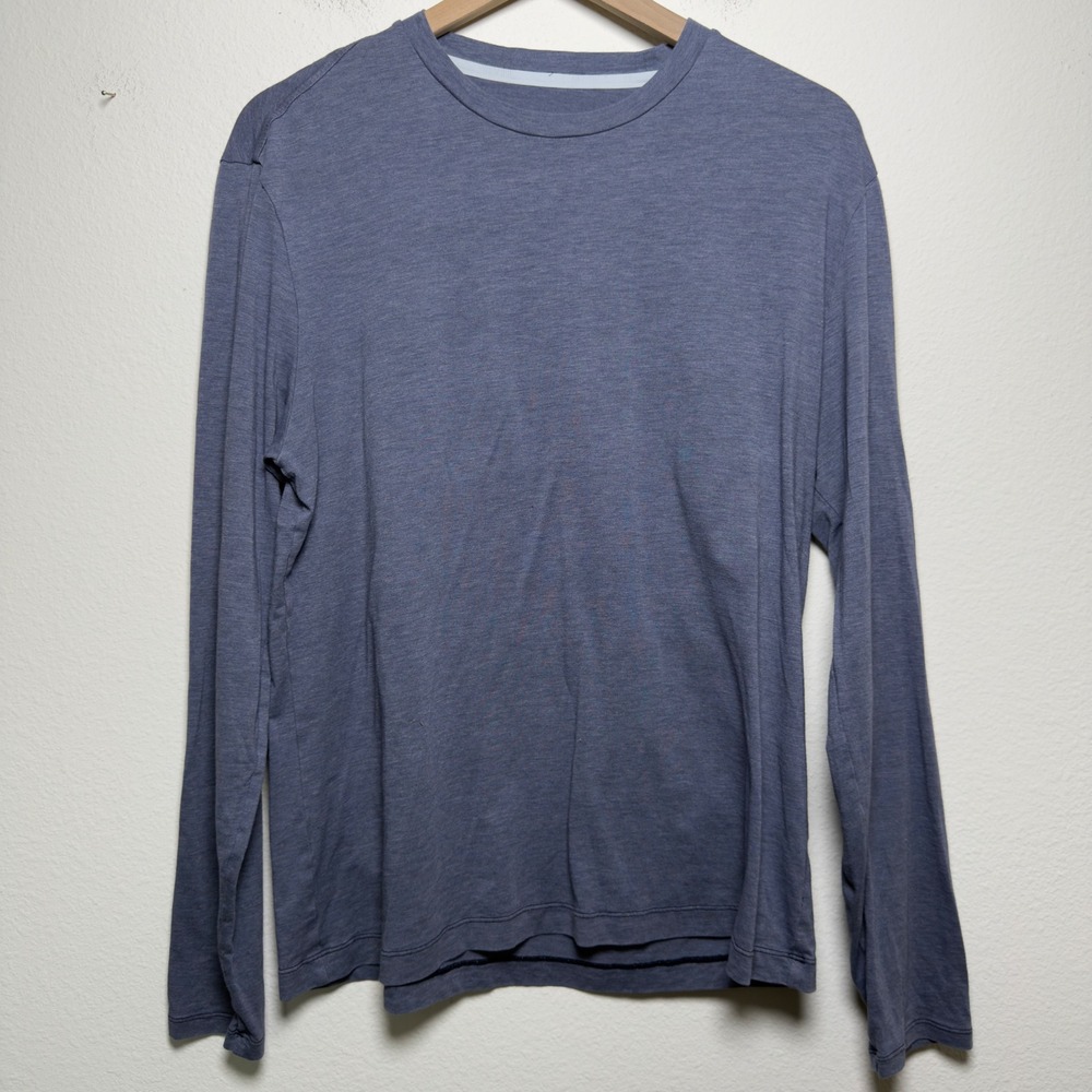 Lululemon Women Top 12 Blue Long Sleeve Crew Neck Heathered Activewear Shirt